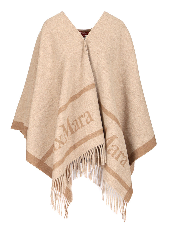 Max Mara Studio Jacquard Wool Poncho Coats - Beige | d3d036926e86df666c164abbba7bfb270aff2482