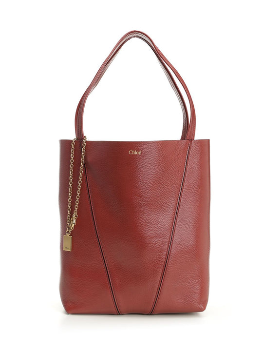 Chloé Spin Large Hammered Leather Tote Bag Handbags Brown