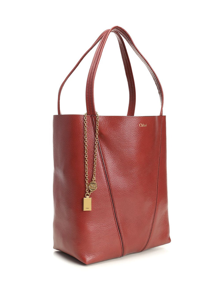 Chloe' Chloé Spin Large Hammered Leather Tote Bag Handbags - Brown | 600732a68d102d56f1db39222cfce2c75de48504
