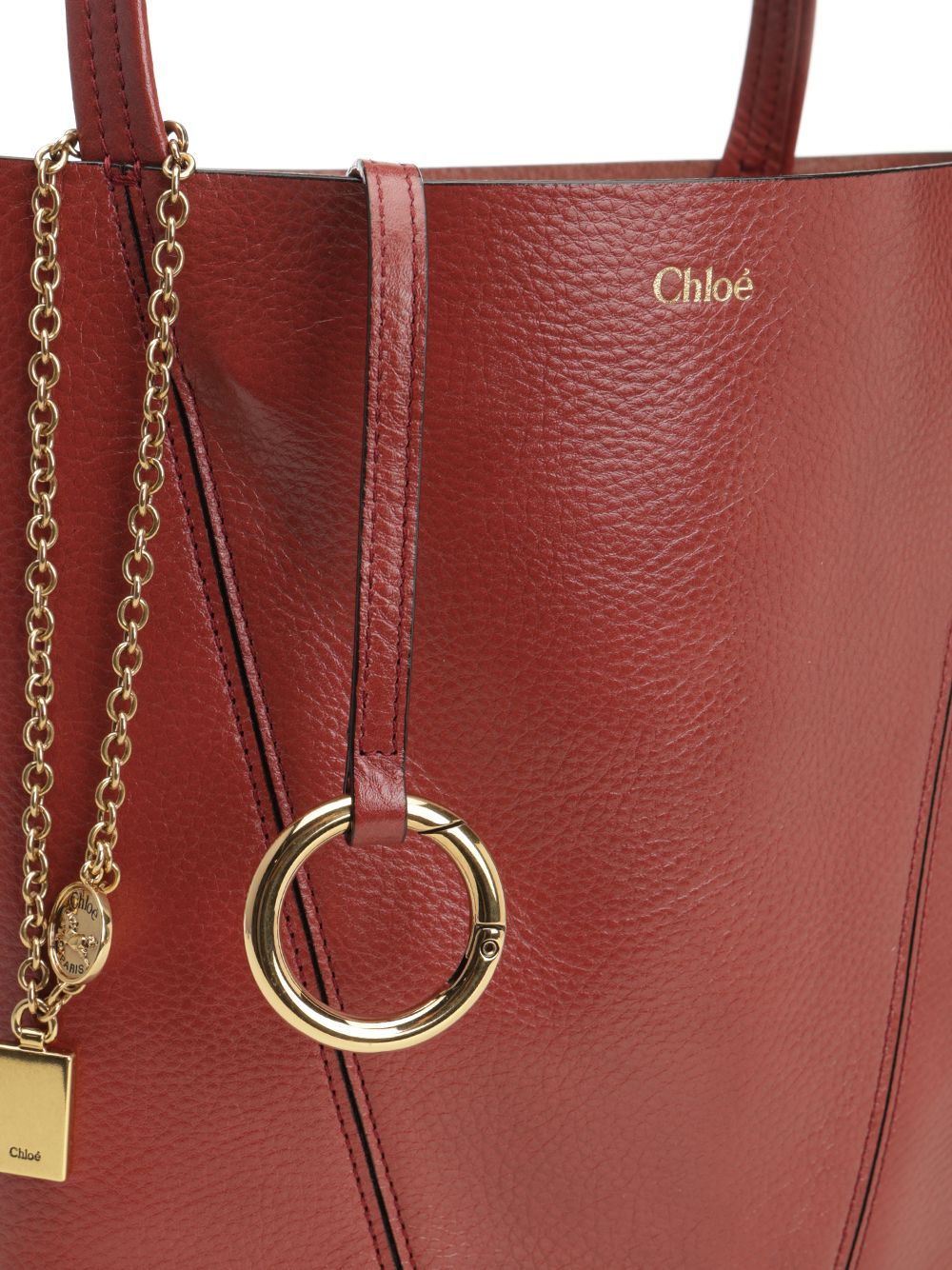 Chloe' Chloé Spin Large Hammered Leather Tote Bag Handbags - Brown | 81749720a1332837186ca59b653bad56a6700ebe
