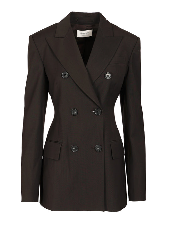 Double-Breasted Tailored Blazer Jackets Brown