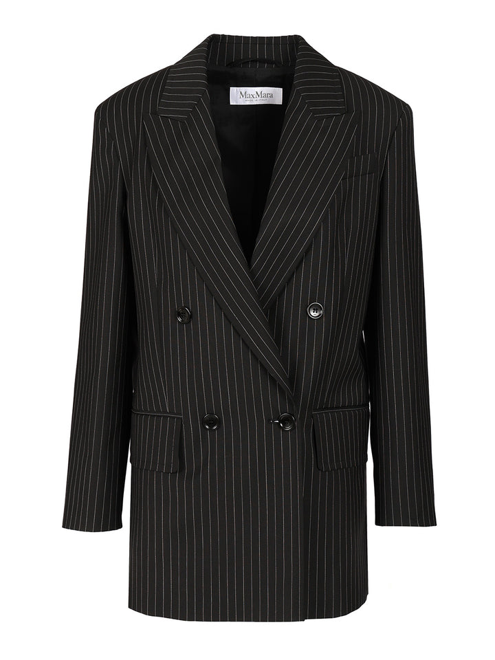 Max Mara Double-Breasted Blazer In Pinstriped Wool Jackets - Black | 25715864b803fc6fad5da3d5e6bb2dcaf55abb04