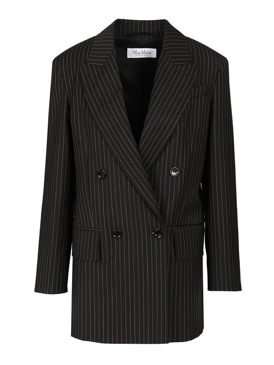 Double-Breasted Blazer In Pinstriped Wool Jackets Black