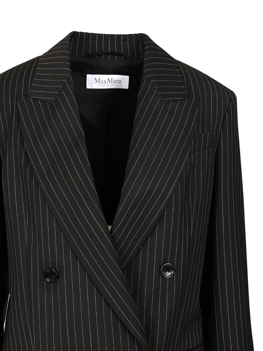 Max Mara Double-Breasted Blazer In Pinstriped Wool Jackets - Black | d9b978031d870f3c25f5f9b541a4ddd46ae54398