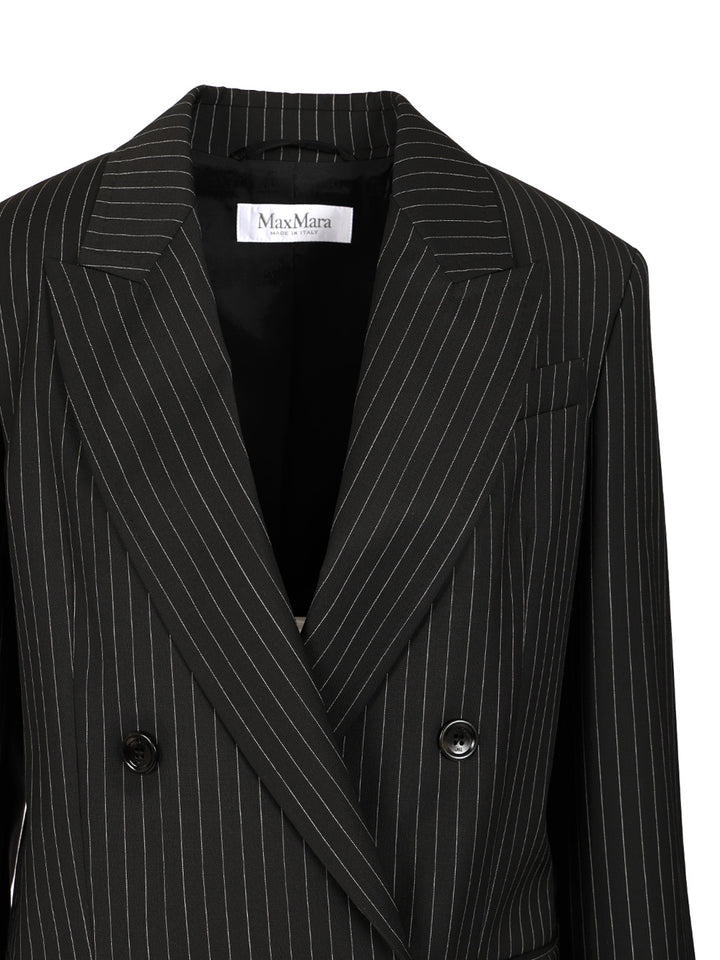 Max Mara Double-Breasted Blazer In Pinstriped Wool Jackets - Black | d9b978031d870f3c25f5f9b541a4ddd46ae54398