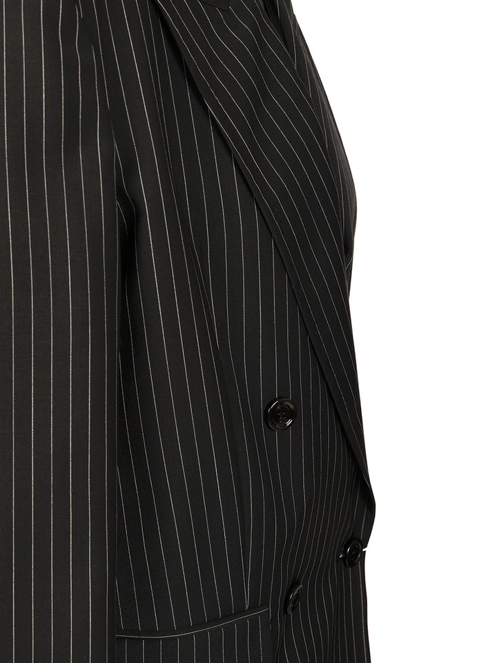 Max Mara Double-Breasted Blazer In Pinstriped Wool Jackets - Black | 50ab9bf2ef008fcb2b22f771093e0706b0909236