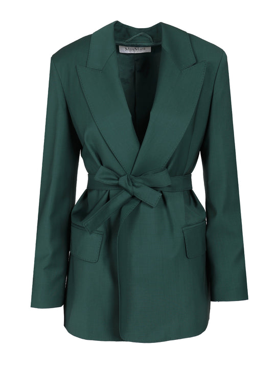 Wool Canvas Blazer With Belt Jackets Green