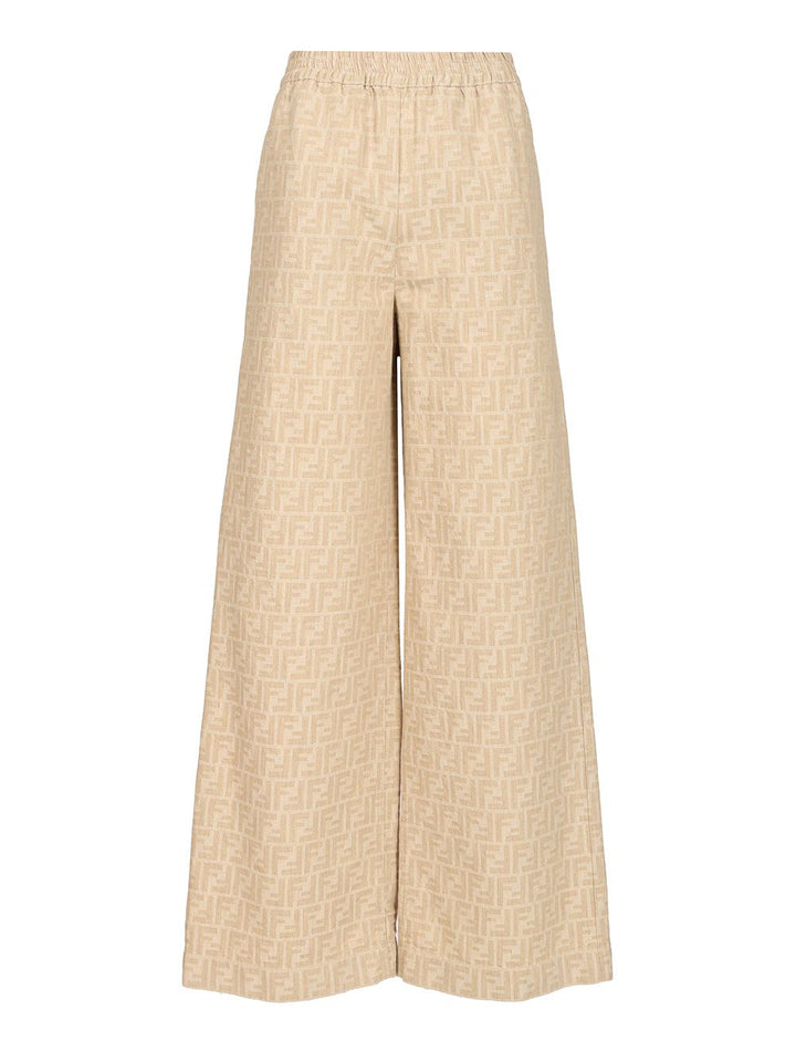 Fendi Ff Chambray Trousers - Beige | d925f95221d23dbff85a83b947c1120db3154a5a