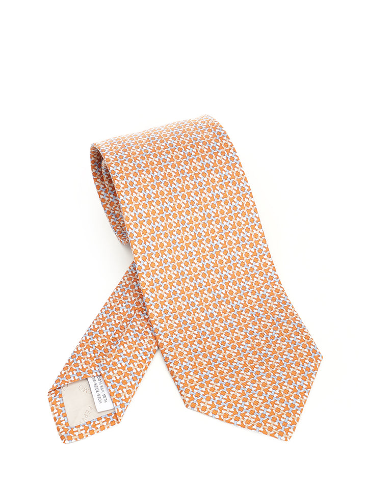 Ferragamo Gancini Print Silk Tie Ties And Bow Ties - Orange | 636d58ce14320eab4d737bfbebc9eae4d2b4dc59