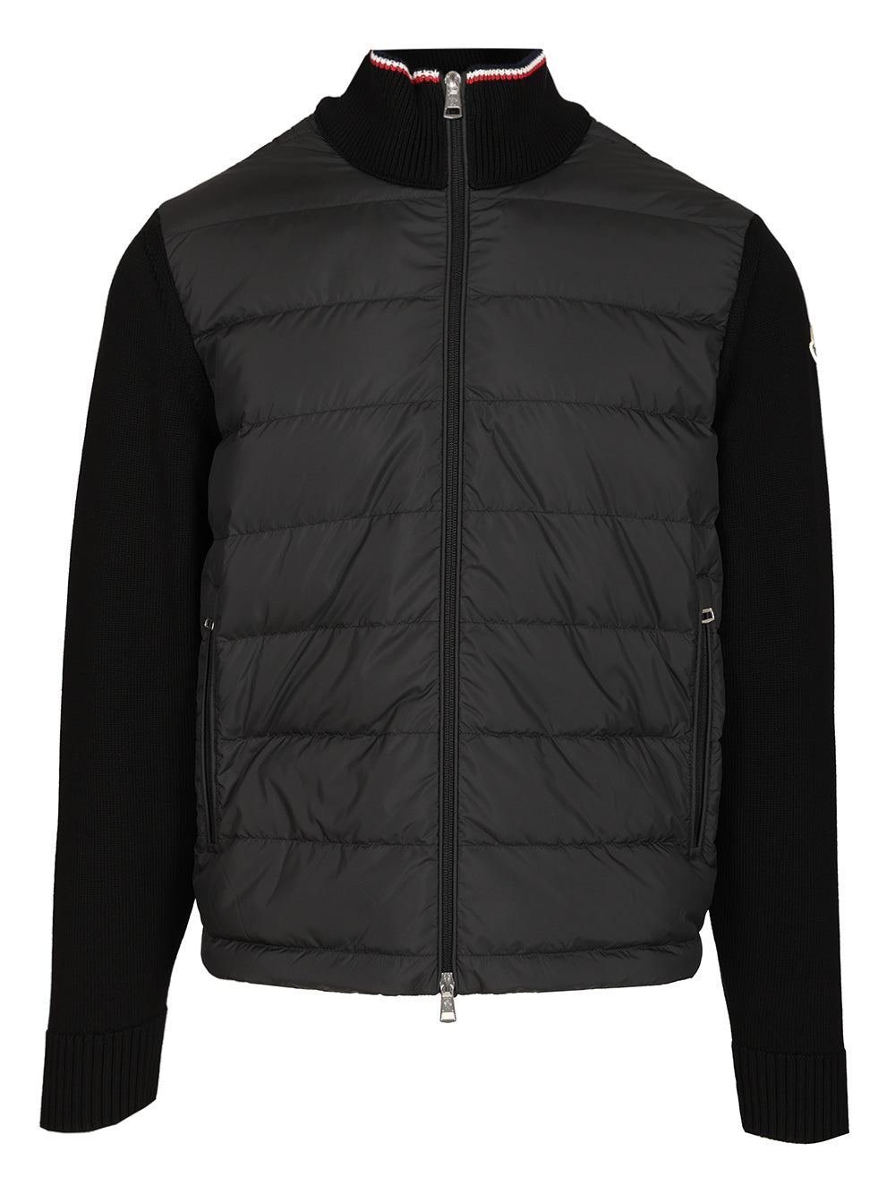 Moncler Cotton Padded Cardigan With Zip Knitwear - Black | 30b01bc6e7f939050398e710f49e2cb0941a7d4a