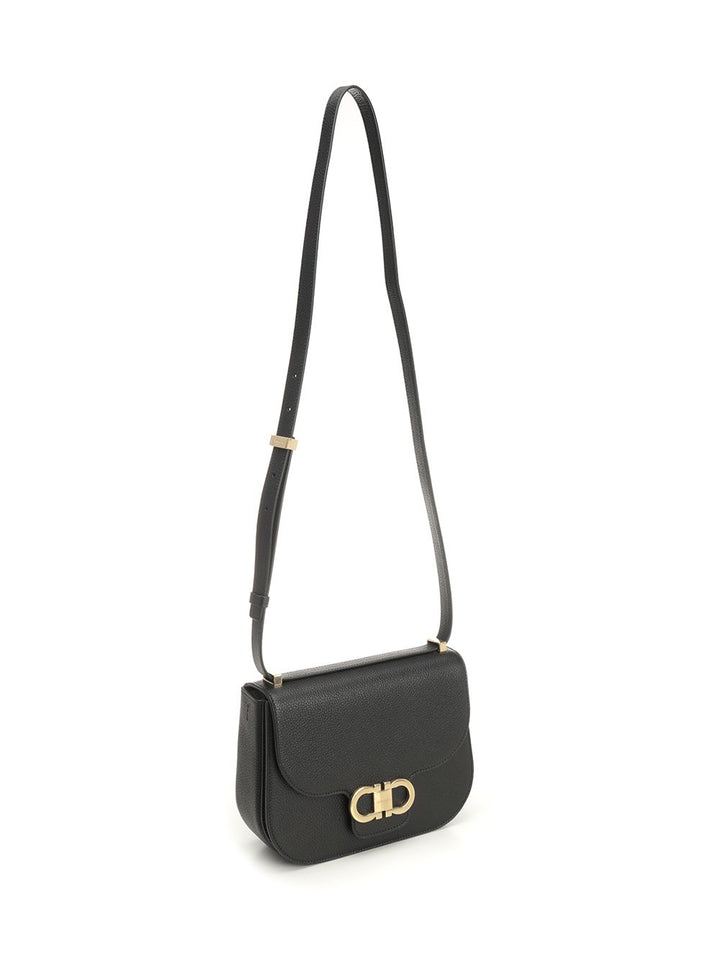 Ferragamo Double Gancini Shoulder Bags - Black | 7eefedb1bb671491a5a755a3cdc6190ddedf4dc2
