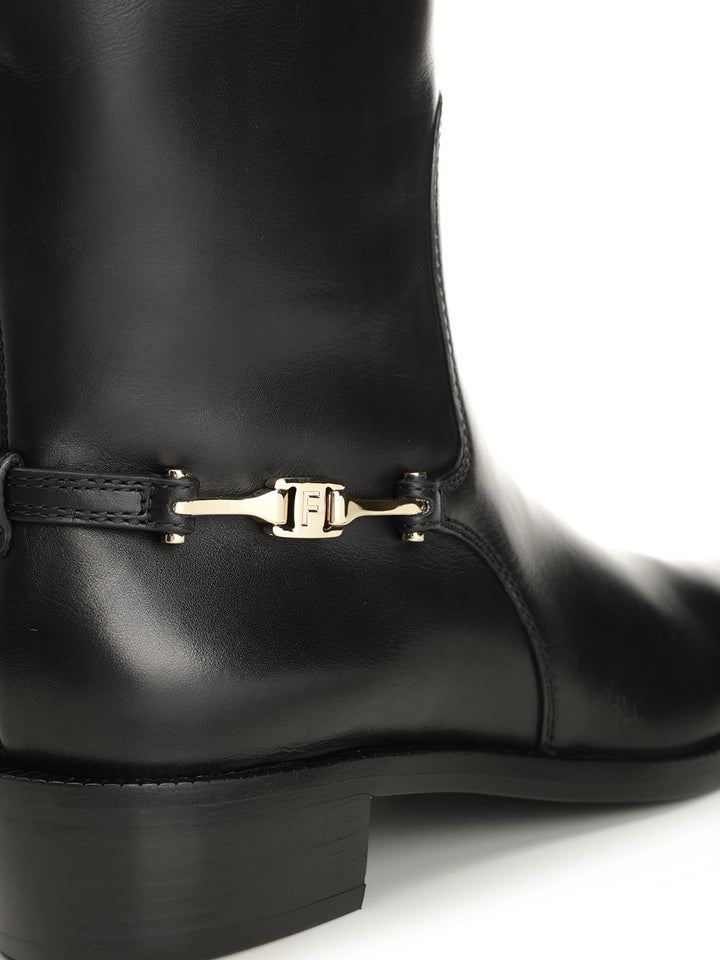 Ferragamo Boot With F Buckle Boots - Black | f4909b2d69c0a190e3840e447d5e67ab06e3a188