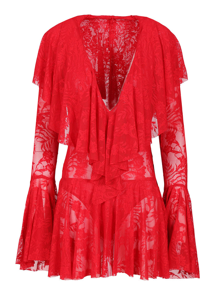 Norma Kamali Ruffle Mini Dress Dresses - Red | 32cc6a0eb7609e76232f51f3702ce5c29f735339