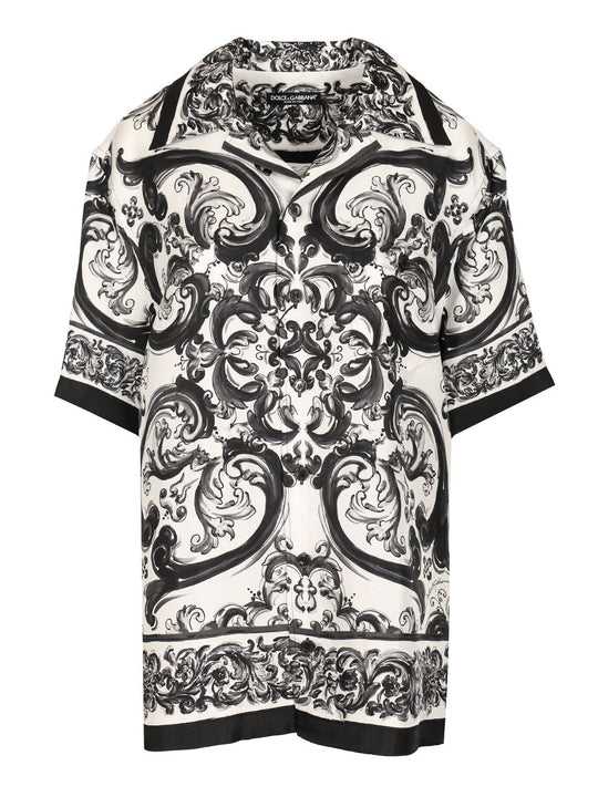 Hawaiian Shirt In Silk Twill With Maiolica Print Shirts Black