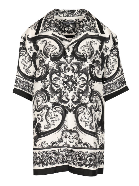 Hawaiian Shirt In Silk Twill With Maiolica Print Shirts Black