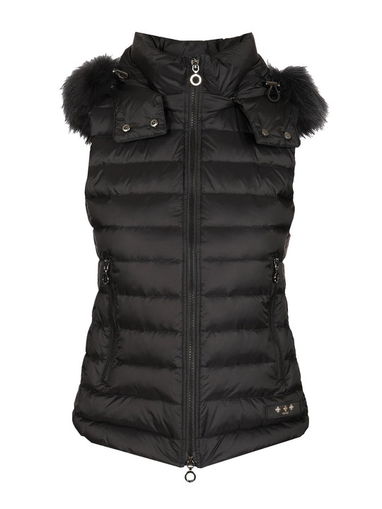 Vest With Hood And Fur Trim Jackets Black