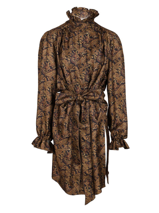 Paisley Pattern Silk Twill Dress Dresses Brown