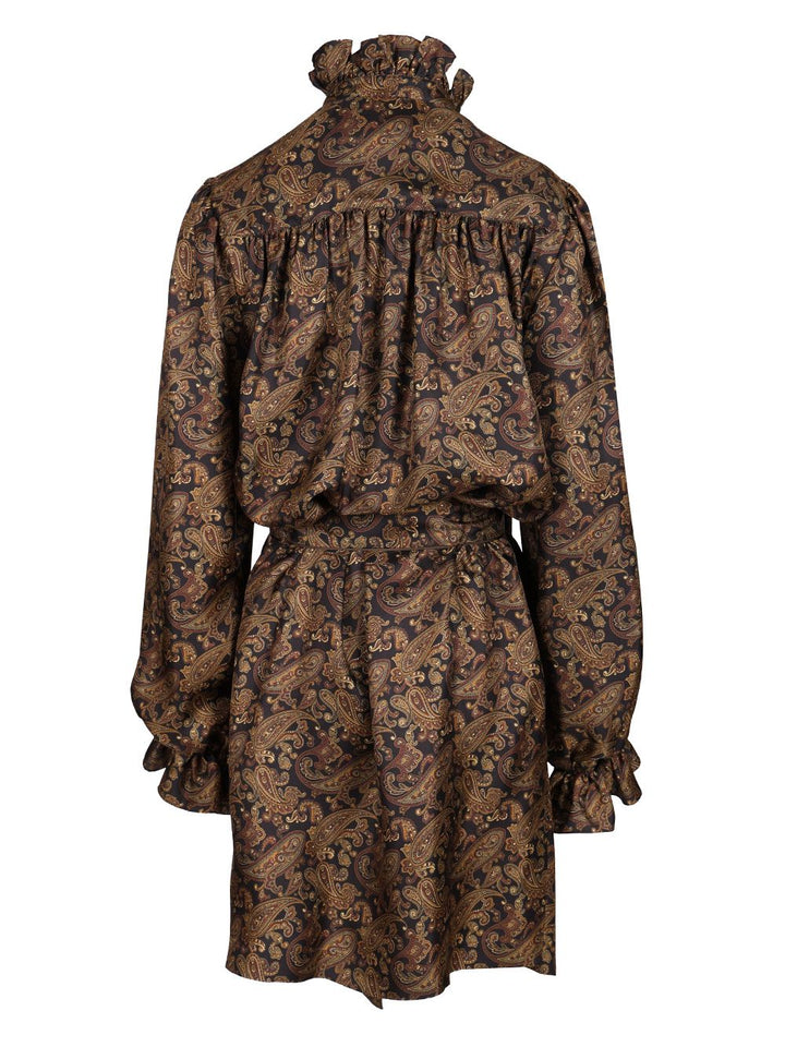 Saint Laurent Paisley Pattern Silk Twill Dress Dresses - Brown | f94997d95dfbd45630376acdd80bbff8a52e1a63