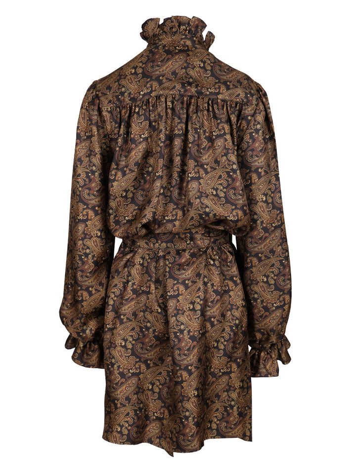 Saint Laurent Paisley Pattern Silk Twill Dress Dresses - Brown | f8fb57f2748ccf19b1d079c59ce520e5e5d79886