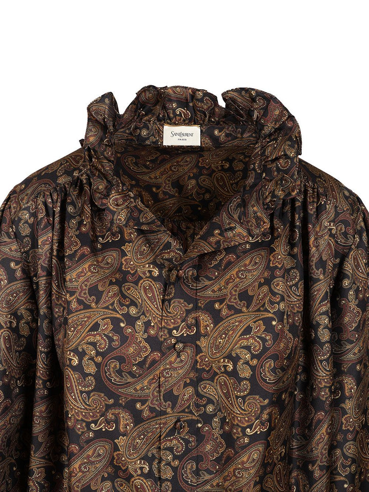 Saint Laurent Paisley Pattern Silk Twill Dress Dresses - Brown | 060d6f41c82b348d723c4b6fd08e5861a9b94db2