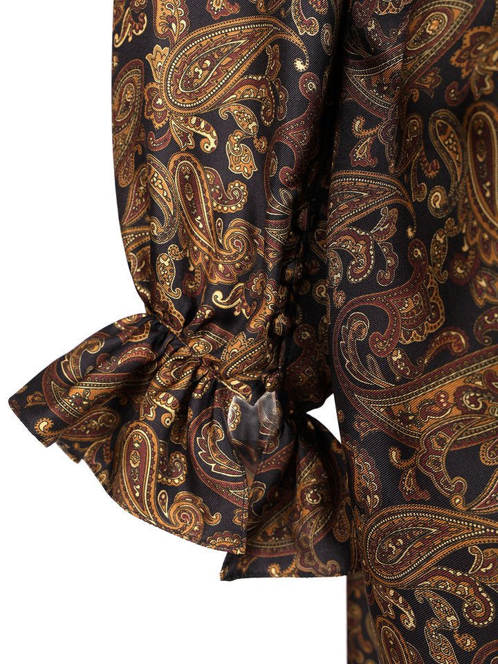 Saint Laurent Paisley Pattern Silk Twill Dress Dresses - Brown | 9fdc126d03815eec10724cd51b6ff3511f29dcb4