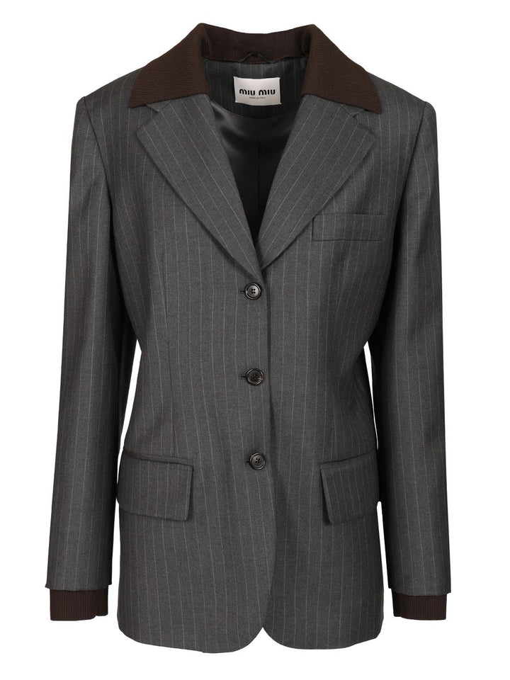 Miu Miu Tailored Single-Breasted Blazer Jackets - Grey | 26f24f0c2ef827c082c9ab377ec052185b7ebfa6