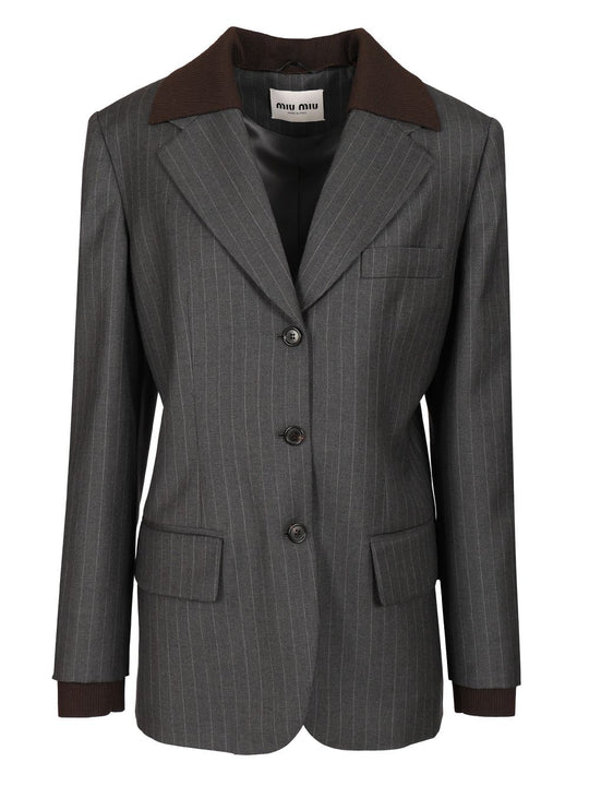 Tailored Single-Breasted Blazer Jackets Grey