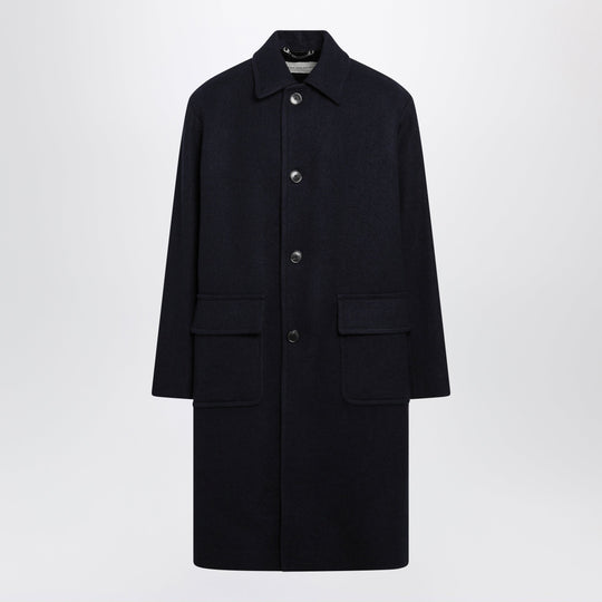 Navy Blue Single-Breasted Wool Coat