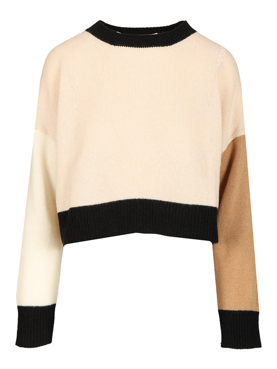 Short Cashmere Sweater With Color Block Knitwear Rose