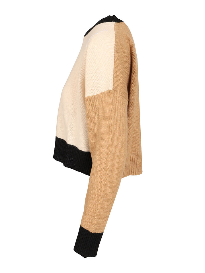 Marni Short Cashmere Sweater With Color Block Knitwear - Rose | ee767e92658d2a676151dca24a7184396a0204d6