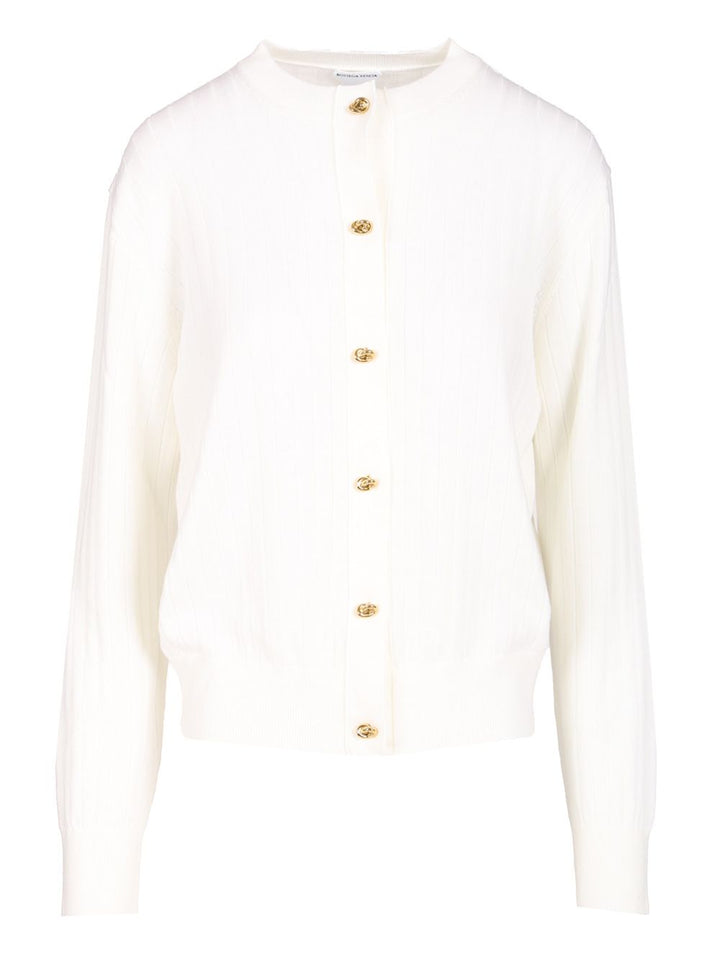 Bottega Veneta Ribbed Wool Cardigan Knitwear - White | f9d72e23a933230efde7efca282a58b285fb3852