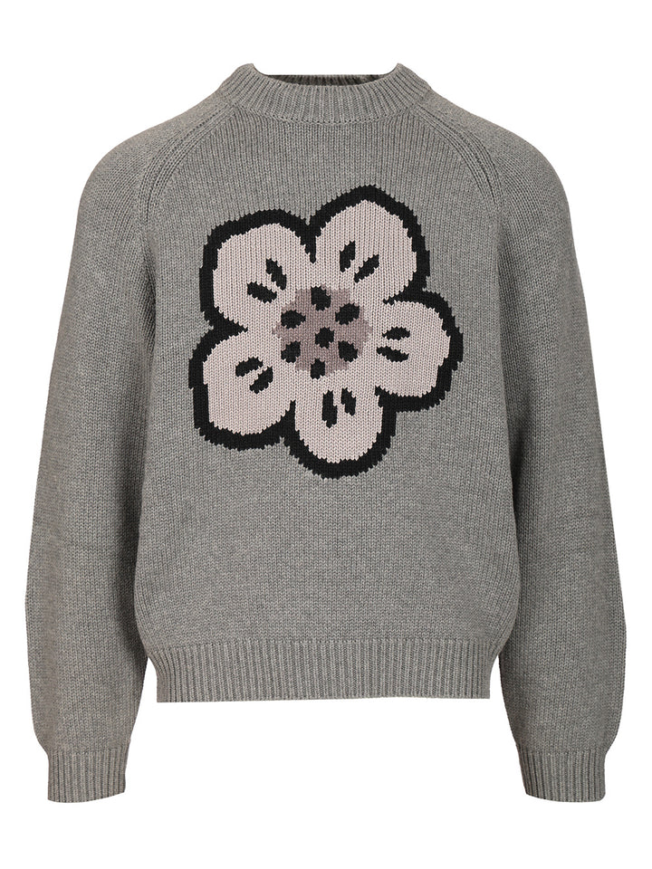 Kenzo Crew Neck Sweater In Cotton And Wool Knitwear - Grey | 8ee4db05a9f489bfc8d827c9d26c47a6efeb21bf