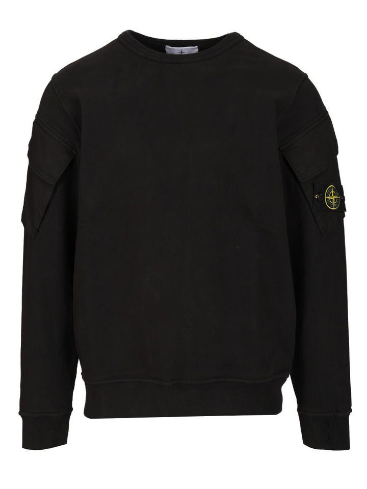 Stone Island Crewneck Sweatshirt In Brushed Organic Cotton Sweatshirts - Black | 4dba2fc250bdd8e45445cebf409cabebc292eab1