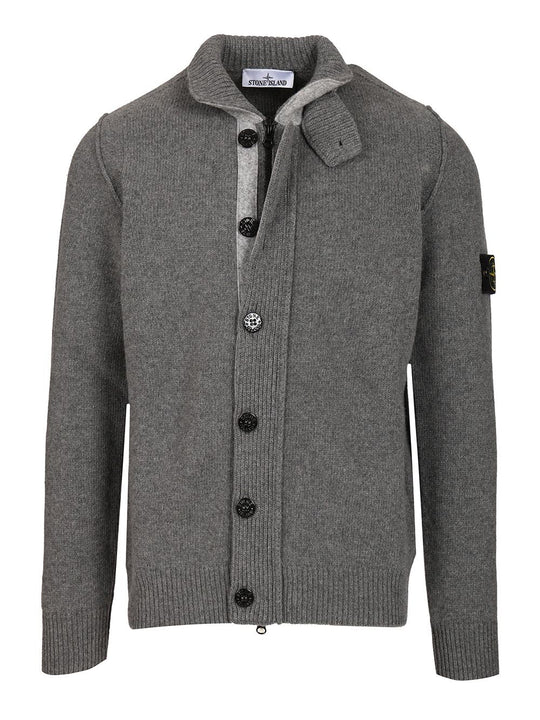 Knit Button-Up Jumper In Lamb Wool And Nylon Blend Knitwear Grey