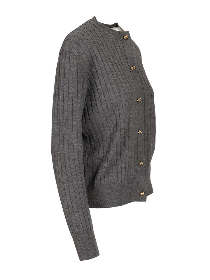 Bottega Veneta Ribbed Wool Cardigan Knitwear - Grey | fb8147ff5697252b9143ce4ab79edf7916a06e26