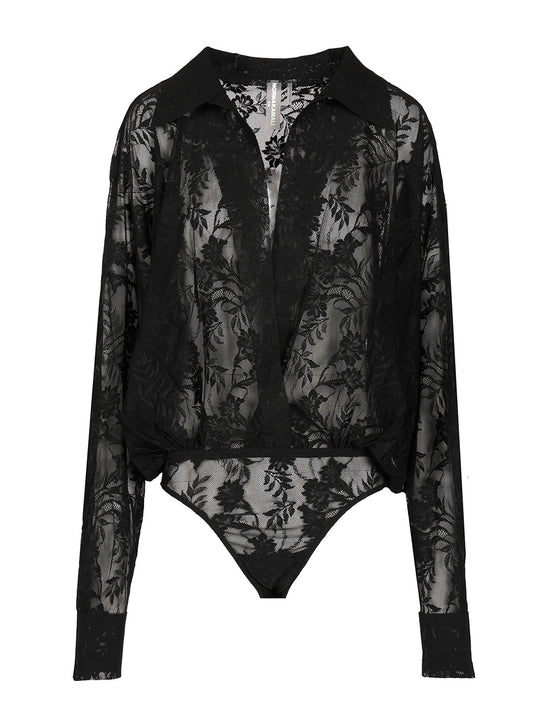 Semi-Sheer Bodysuit Shirts Black