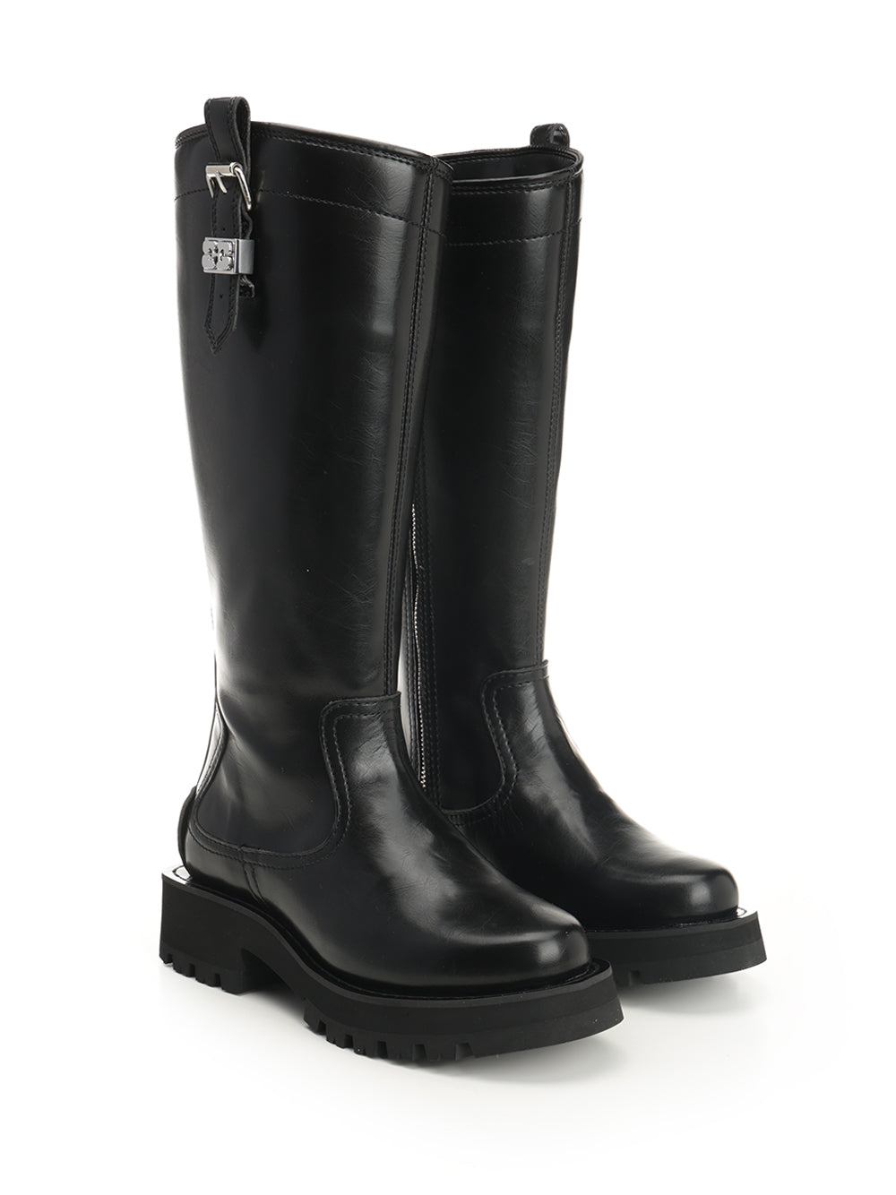 Ganni Studs High Boot Crinkle Oleatex Boots - Black | b2edec70a4135e4b3741468f8b3f16f8bde94ab3