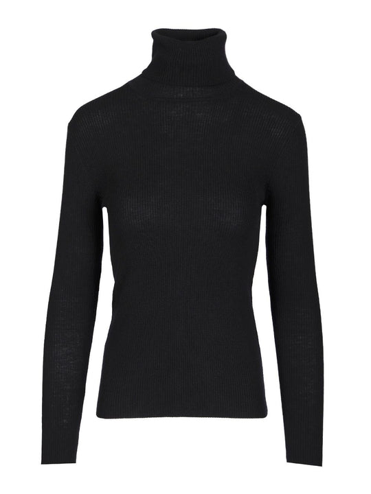 Ribbed Wool Turtleneck Knitwear Blue