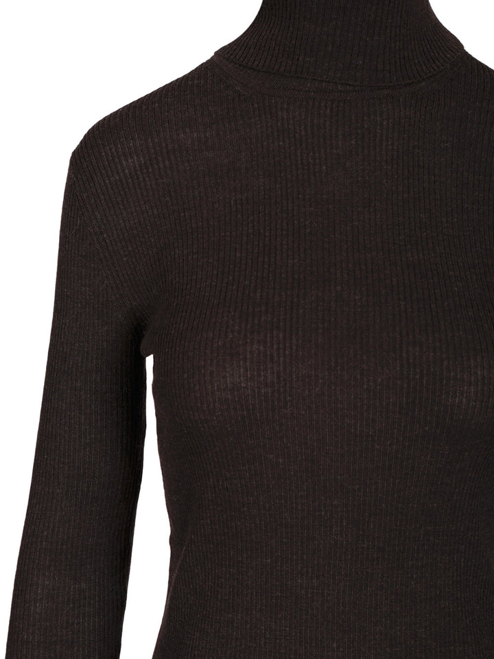 P.A.R.O.S.H. Ribbed Wool Turtleneck Knitwear - Brown | 931b1734c94344d868c85d7ff8c3b007b4c7dc12