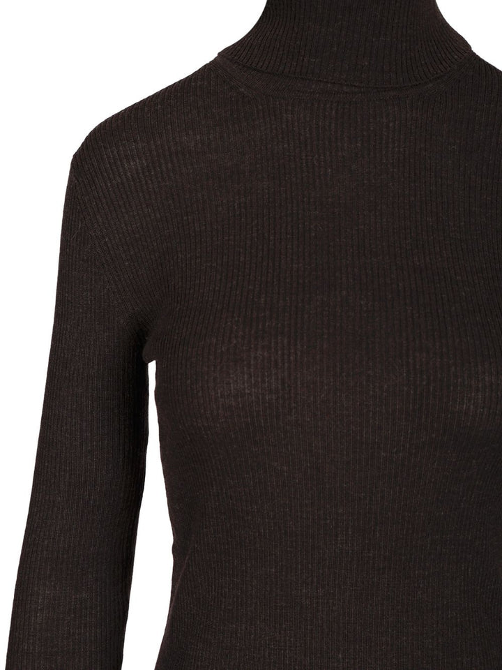 P.A.R.O.S.H. Ribbed Wool Turtleneck Knitwear - Brown | caab9db9ec45e6fbe52b32e04eea881a8909c2e5