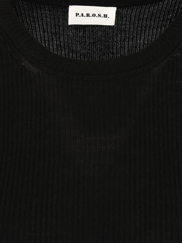 P.A.R.O.S.H. Half Sleeve Sweater T-Shirt - Black | 6ea143092d18df0eddeb6f71275ff92b9597447e