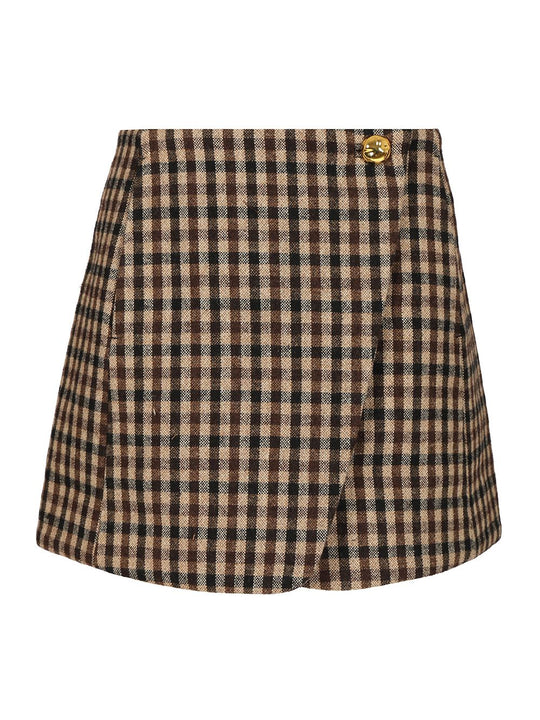 Checked Wool Mini Skirt Skirts Brown