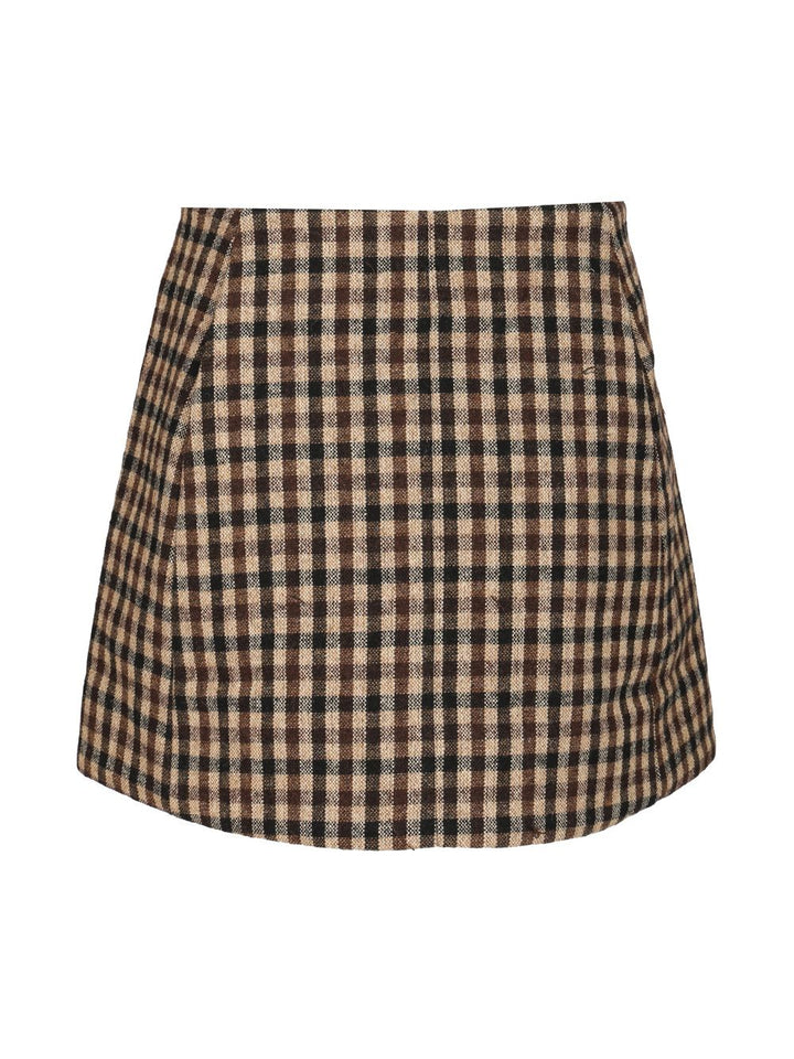 Ganni Checked Wool Mini Skirt Skirts - Brown | 67be9f1946a78c208907340141f5684c1be891be