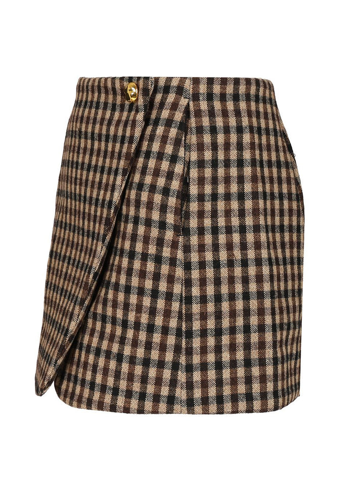Ganni Checked Wool Mini Skirt Skirts - Brown | d5f8d9ab04c06007930736d886447cc598e0bf39