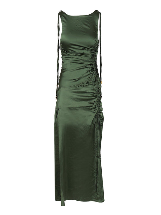 Satin Ruffled Dress Dresses Green