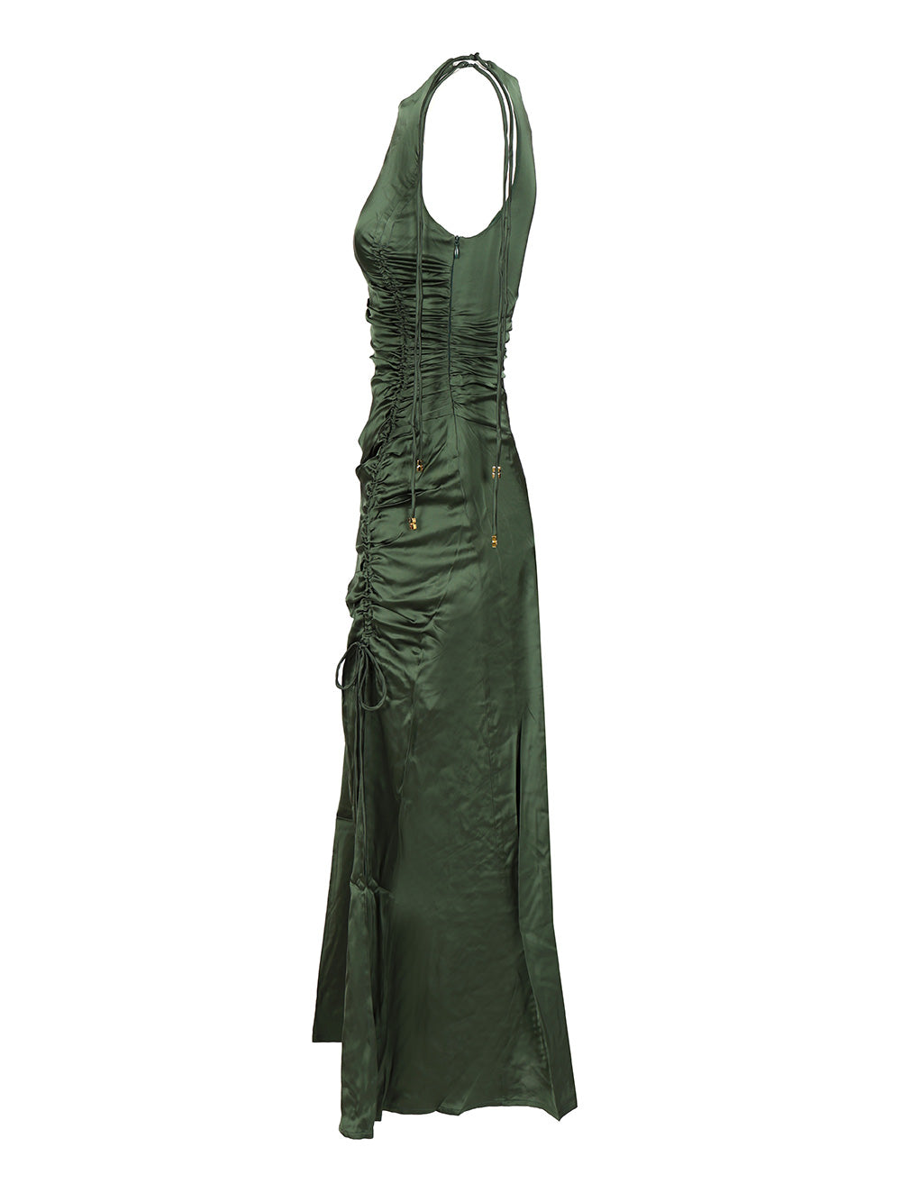 Ganni Satin Ruffled Dress Dresses - Green | 9d9e7eab10f664847f3deb18cb0fad32a93636b0
