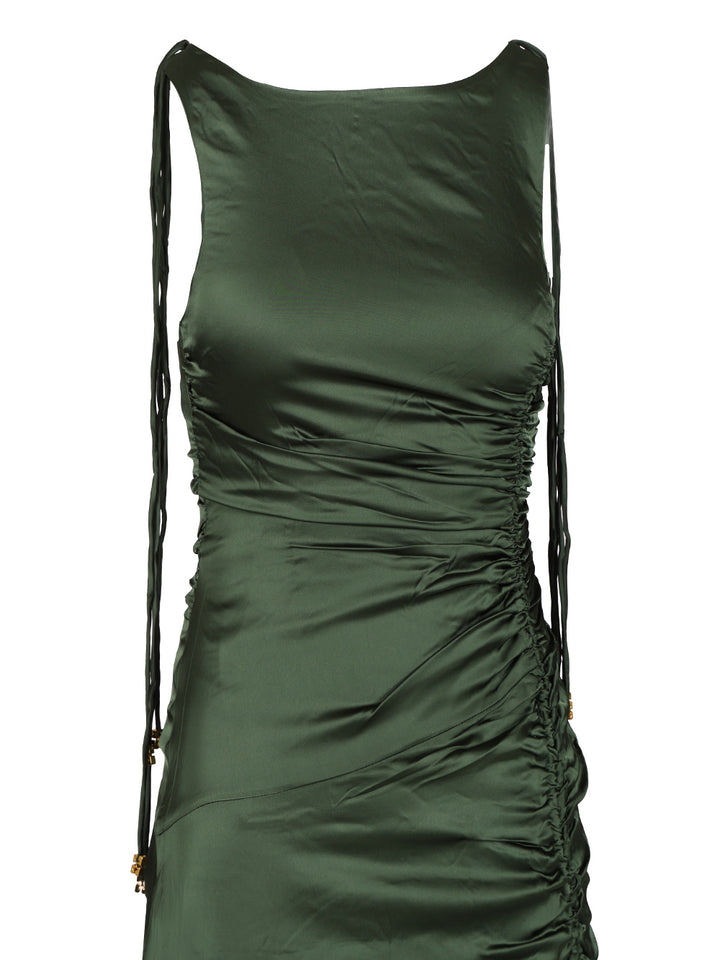 Ganni Satin Ruffled Dress Dresses - Green | 8a26a678e5ae814fe1a6c613519d5f40acc663c7