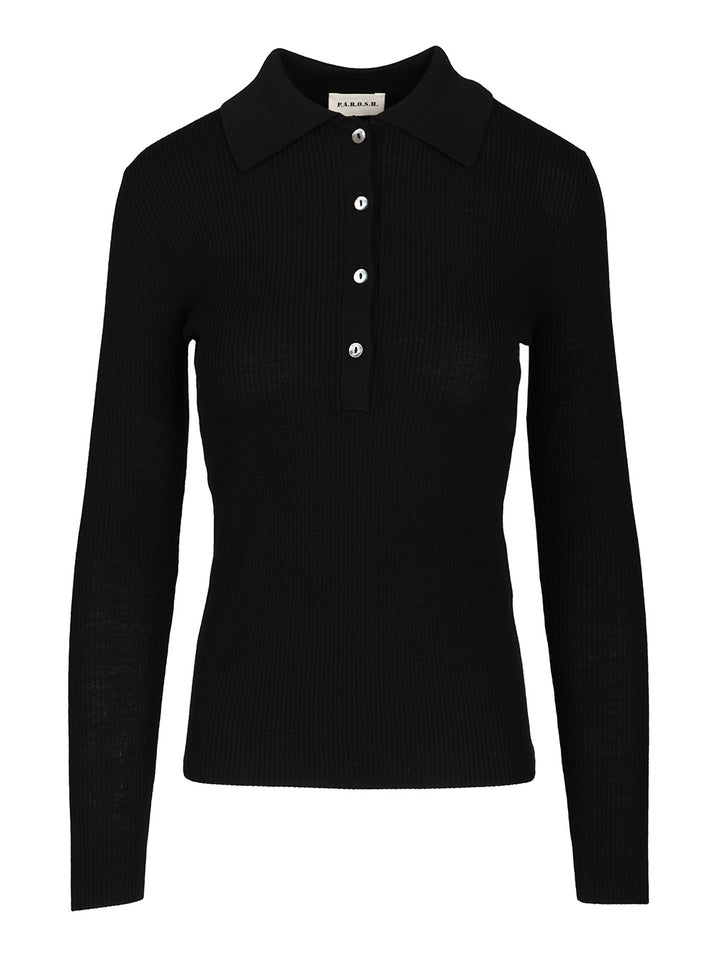 P.A.R.O.S.H. Long Sleeve Polo Shirt Knitwear - Black | a3b034b5bbabb8e6e66dd249d98162959482803c