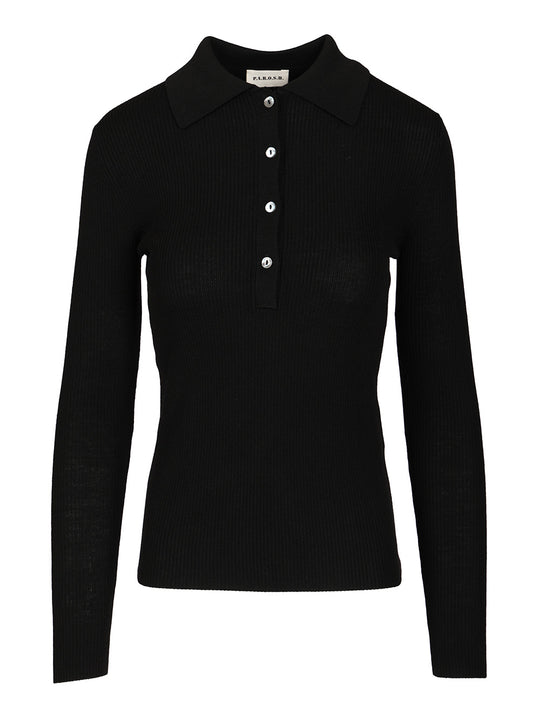 Long Sleeve Polo Shirt Knitwear Black
