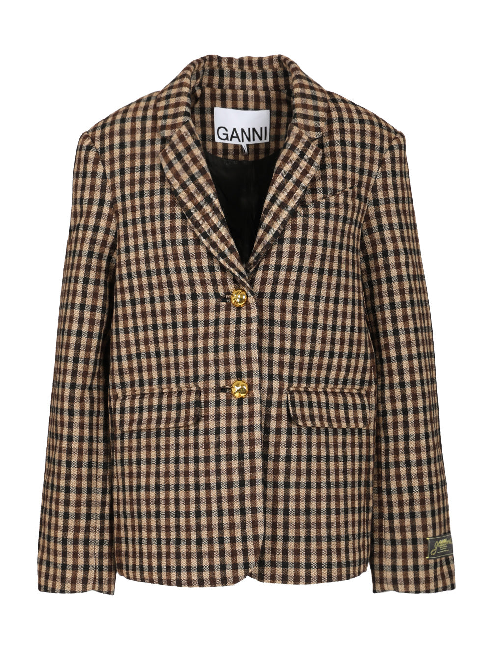 Ganni Checked Wool Blazer Jackets - Brown | 87fdfc3a8f4e436b04b0379a35f5a8be72fe8be8